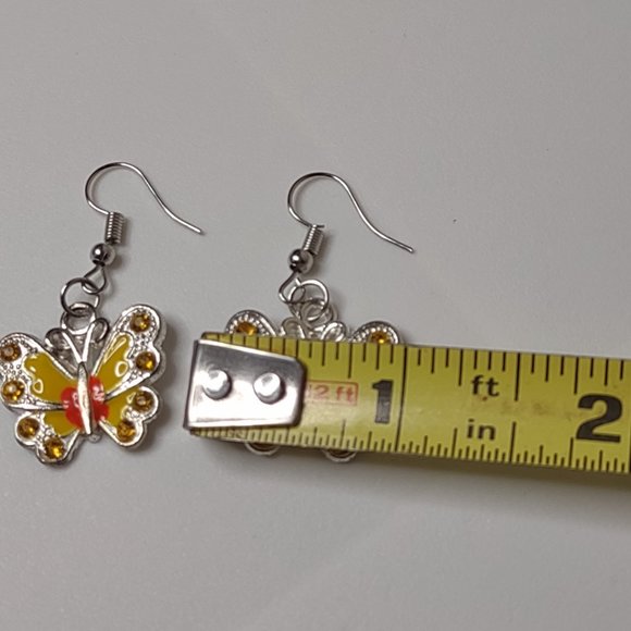 Cute Yellow And Orange Butterfly Earrings - Picture 6 of 10